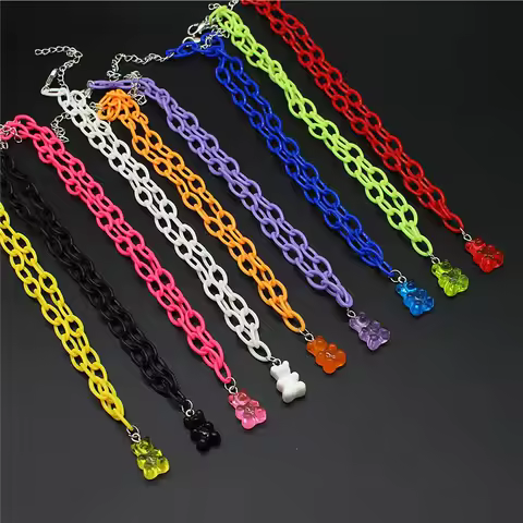 Candy Color Gummy Resin Necklace for Women Girls Acrylic Chain Collare Pendants Wholesale Jewelry Gifts