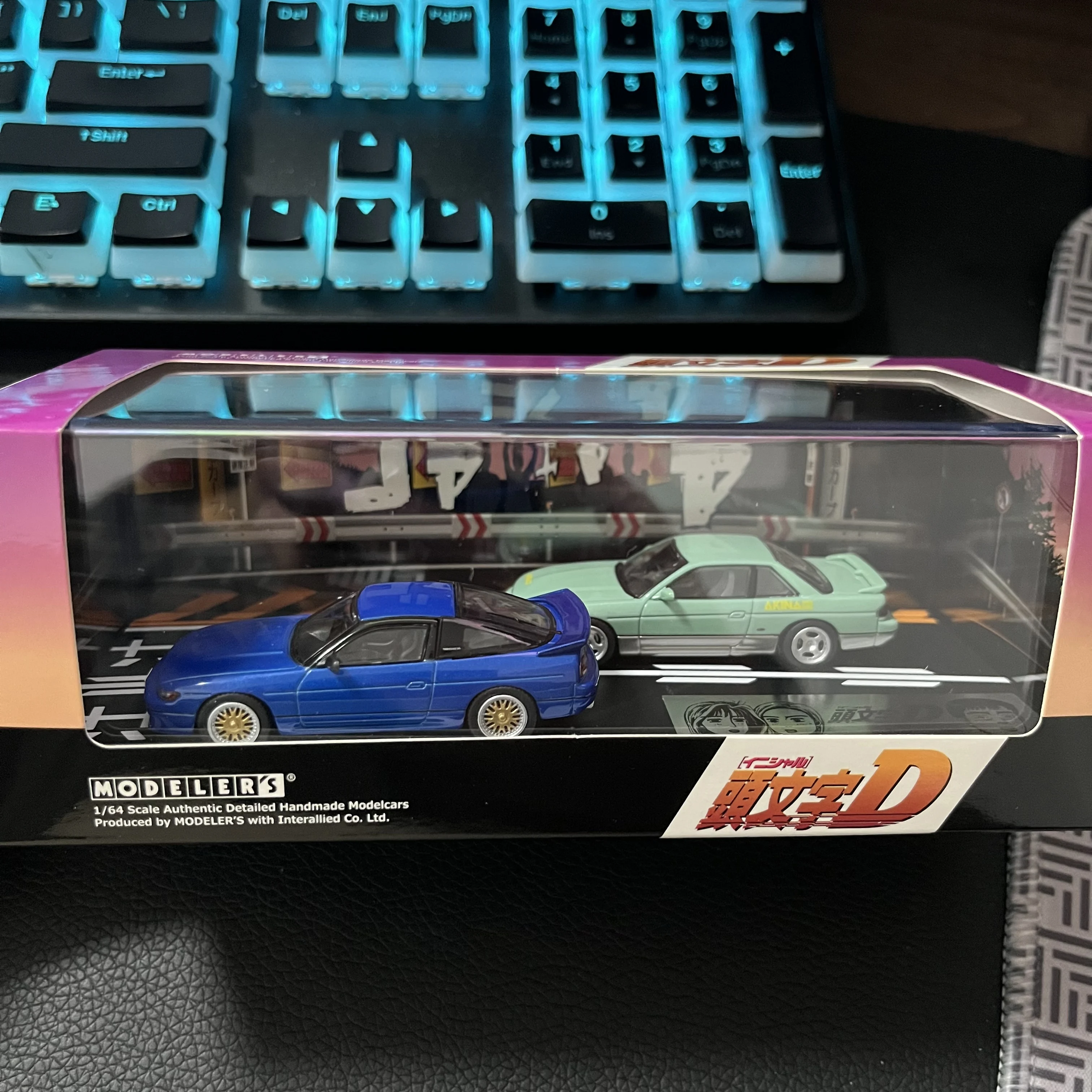 B-M Japanese Anime 1:64 first text D Mako Sato Skyline S13 Koichiro Iketani Twin Car Set Alloy Model