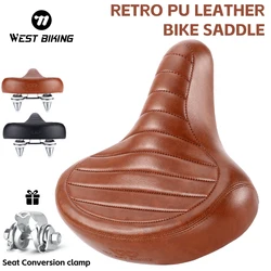 WEST BIKING-Selle de vélo électrique large et confortable, siège de vélo en cuir, rétro marron, doux, absorbant les chocs, dégager à ressort VTT