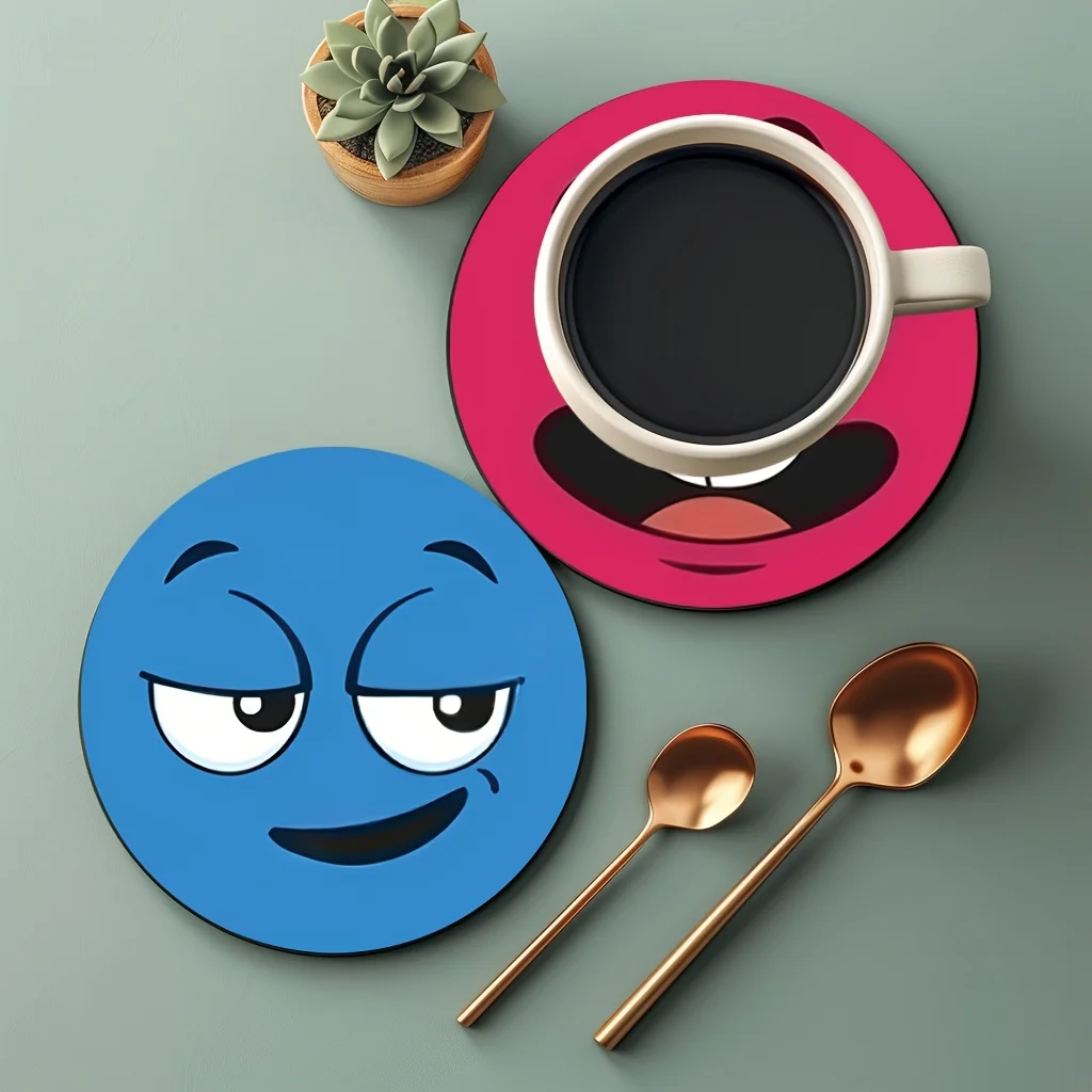 6pcs Funny and Interesting Expression Round Coasters, Restaurant and Home Party Decoration, Heat-resistant Drink/Coffee Coasters
