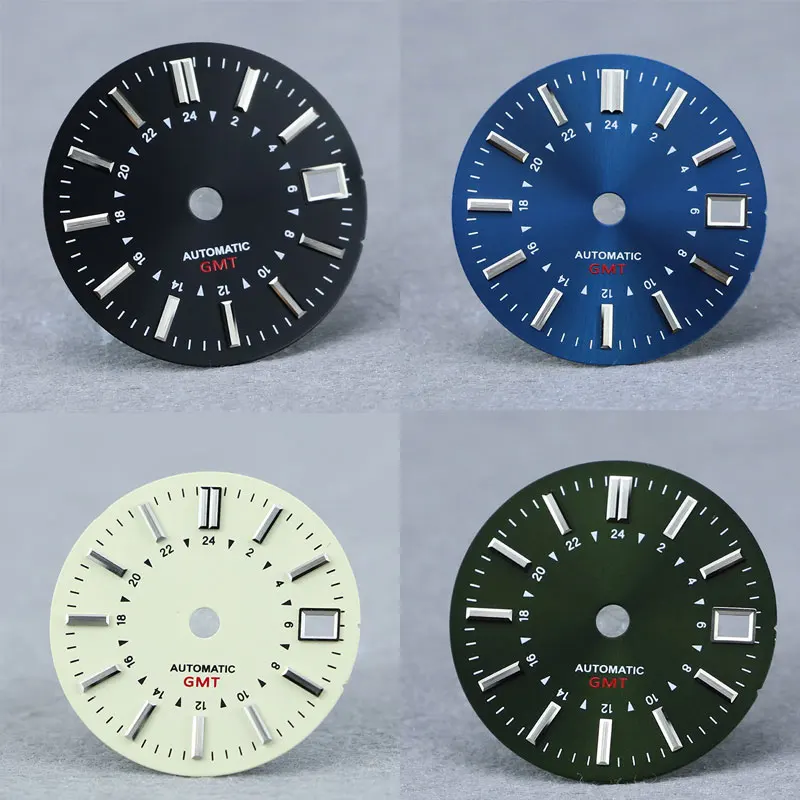 

High Quality Watch Parts 28.5mm Sunburst Blue/Black/Green GS Style Dial Silver Marks Suitable For NH34 GMT Automatic Movement