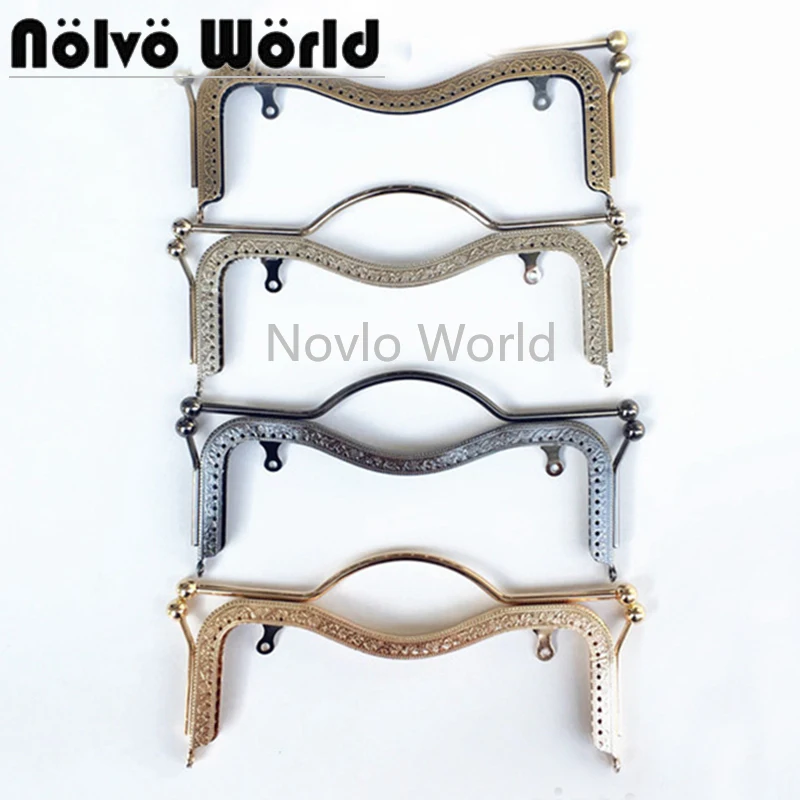 10pcs 20.5cm 27cm 4 colors Metal Purse Frame Handle for Making Kiss Clasp Lock Rose Head Embossed Bronze Tone Bags