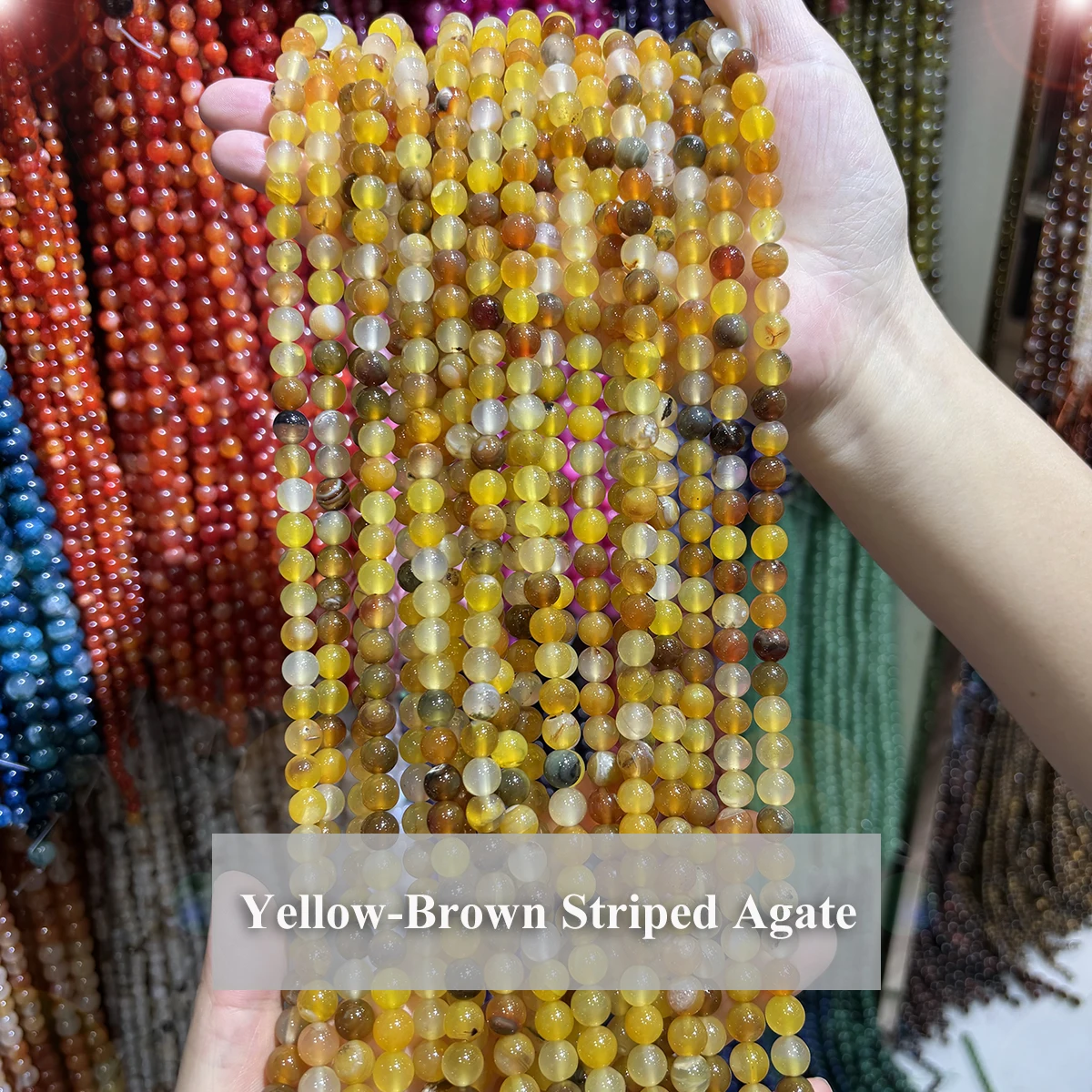 Натуральные полосатые бусины из агата 4, 6, 8, 10 мм, желто-коричневые, россыпью, для изготовления браслетов, ожерелий, поделок, ювелирных изделий и аксессуаров