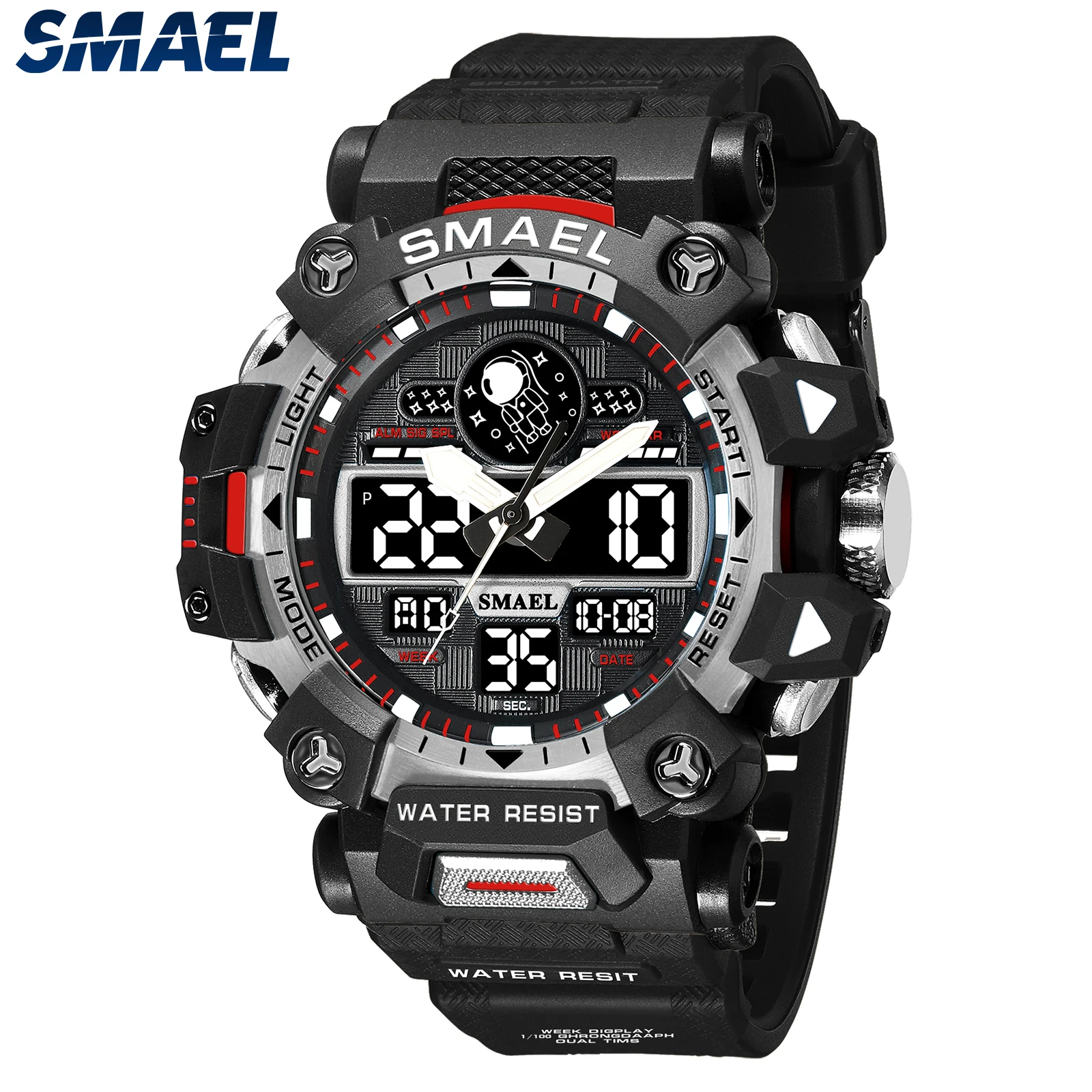 Relojes deportivos SMAEL, reloj masculino, cronómetro estilo militar del ejército, luz LED luminosa, pantalla semanal, relojes negros 8078, reloj de cuarzo para hombre