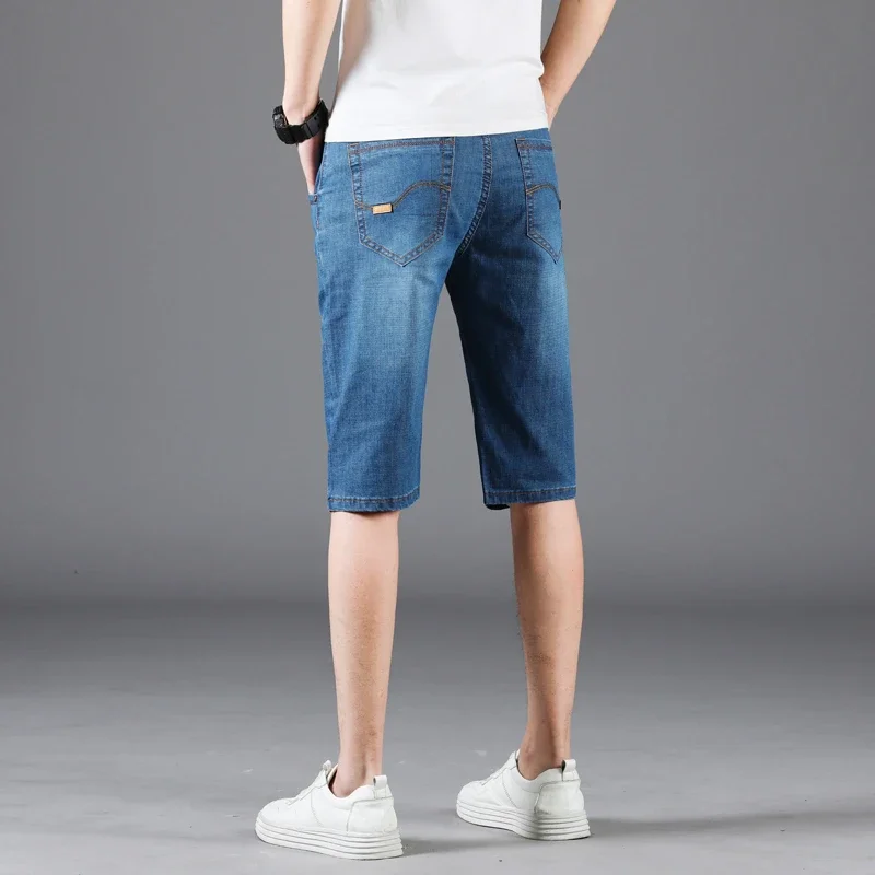جديد الصيف الرجال الدنيم السراويل موضة بلون عادية فضفاض متعدد جيب مستقيم خمس دقائق السراويل مرونة الركبة الدنيم jorts