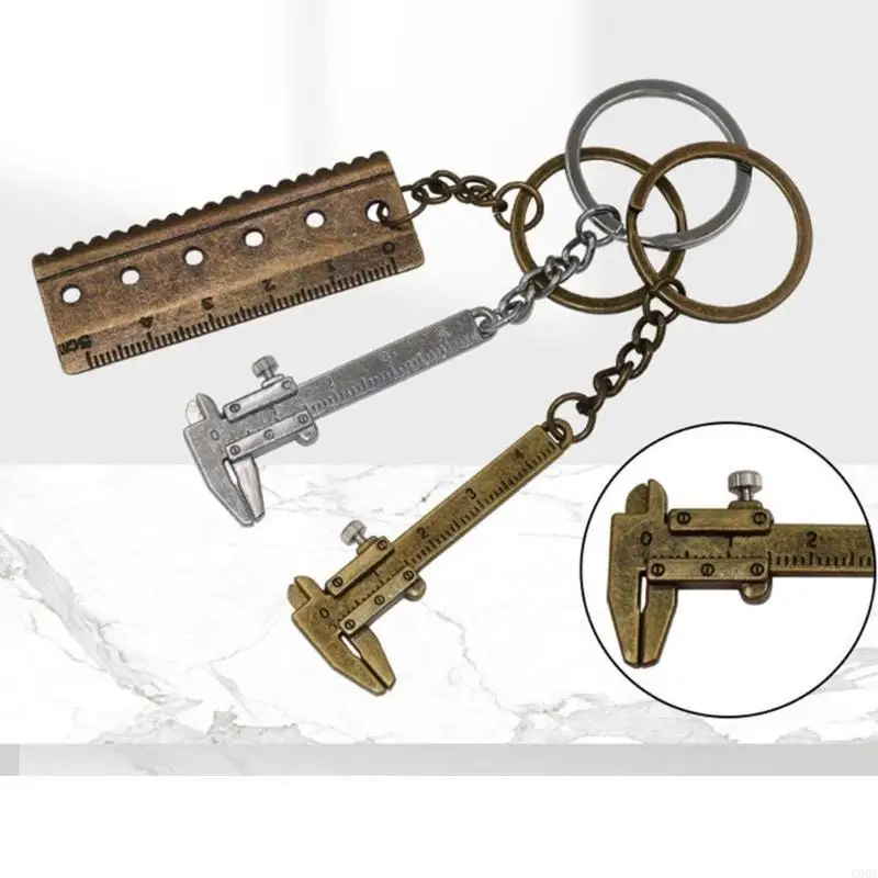 C90A Mini Pocket Vernier remklauw Keyring Measure Tool Zink Alloy Keychain Handy Tool