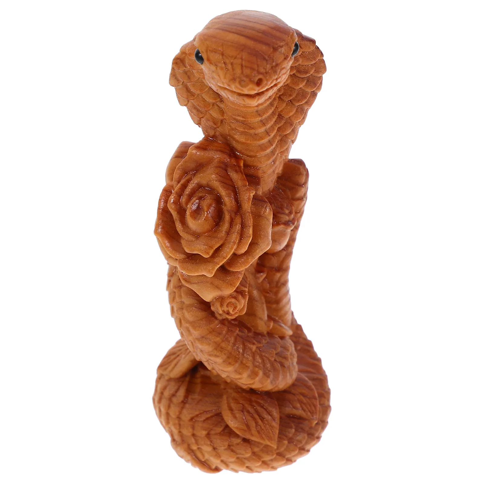 Mini Hand-Carved Wooden Snake Statue Natural Cypress Grain Rustic Farmhouse Decor Year of The Snake Elegant Desktop Mantel Shelf
