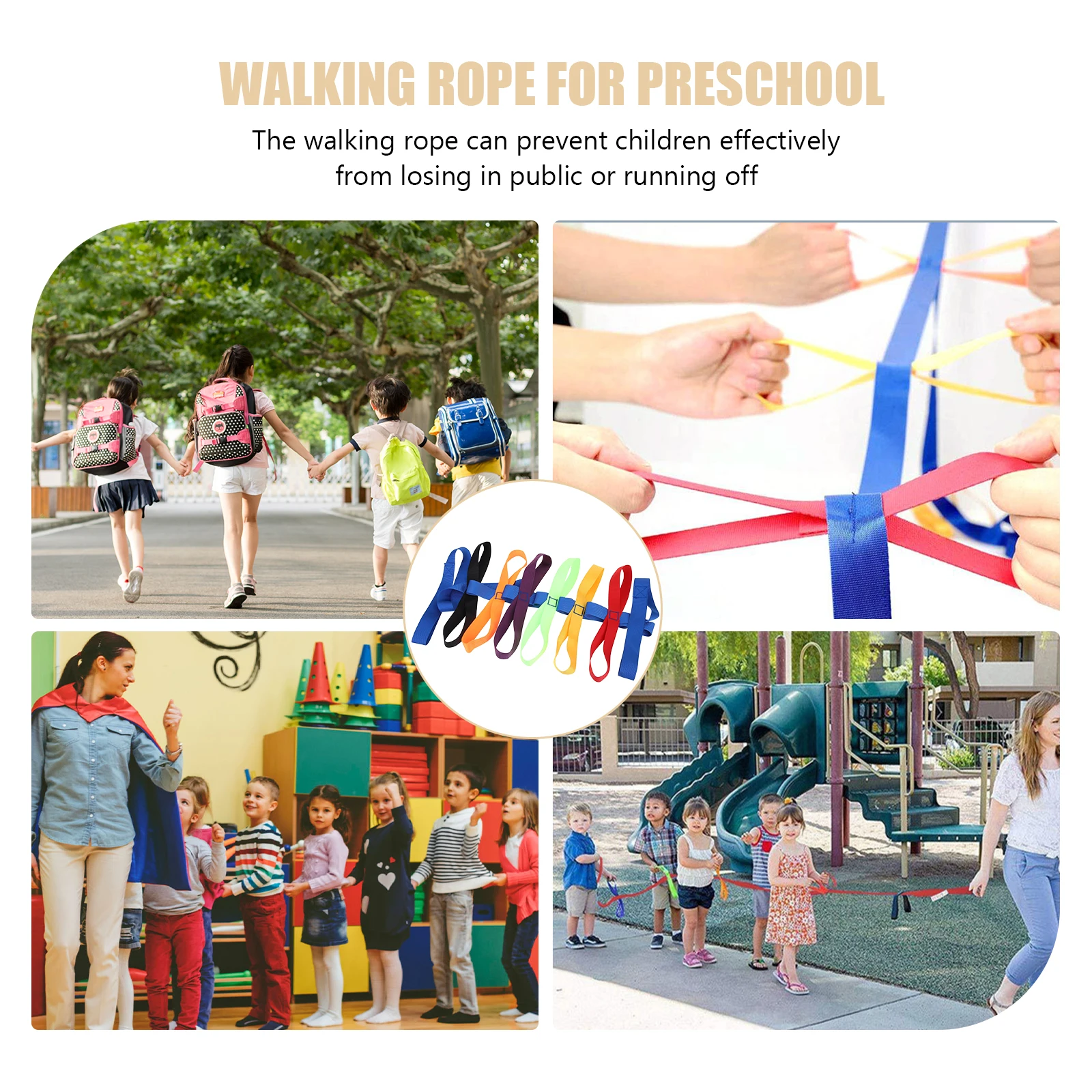 

370cm 145inch Anti-lost Walking s Safety Traction Line Preschool Homeschool Supplies Bright Color Prevent Lost for Preschool