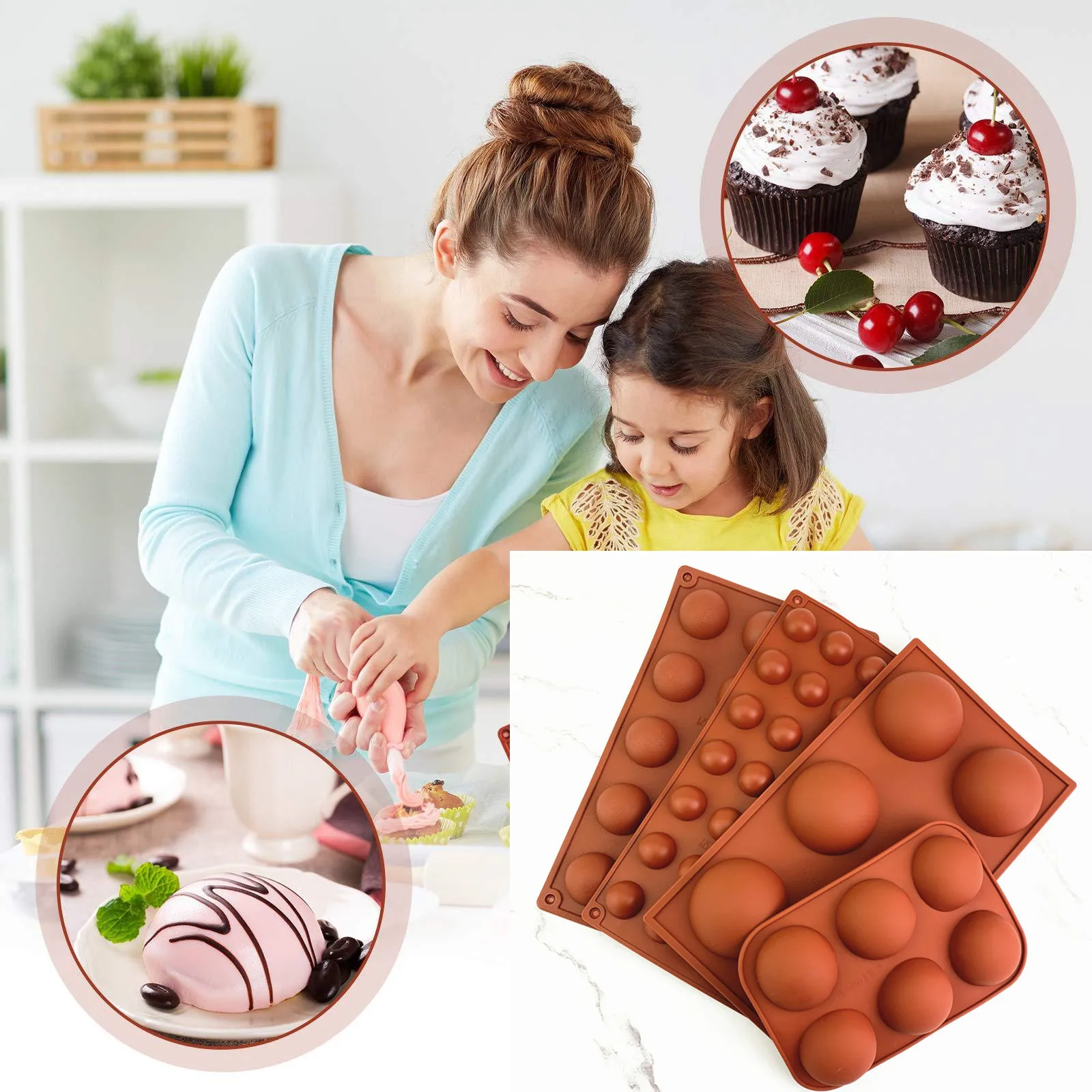 DIY 3D Ball Round Half Sphere Silicone Molds for Baking Pudding Mousse Chocolate Cake Decoration Mold Kitchen Accessories Tools