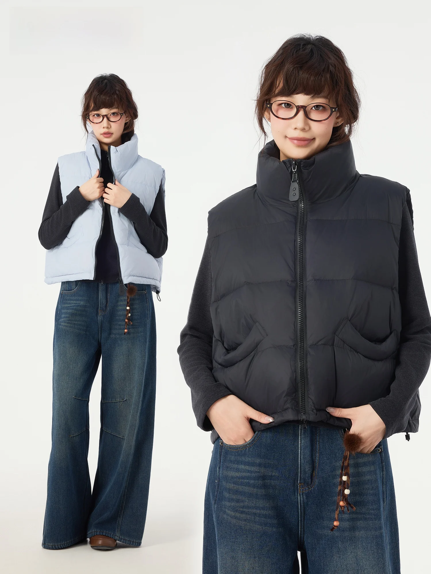 

Didimax Winter New down Vest Stand Collar Svel Outerwear Light Blue Warm Women's W854 Commute Sle Floed Nylon