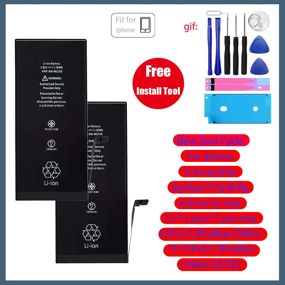 Für iPhone 5 6S 7 8Plus X Xr Xs Max 11 12 Pro 13 14 Plus Hochleistungs-Lithium-Batterie-Ersatzbatterien mit kostenlosen Tools