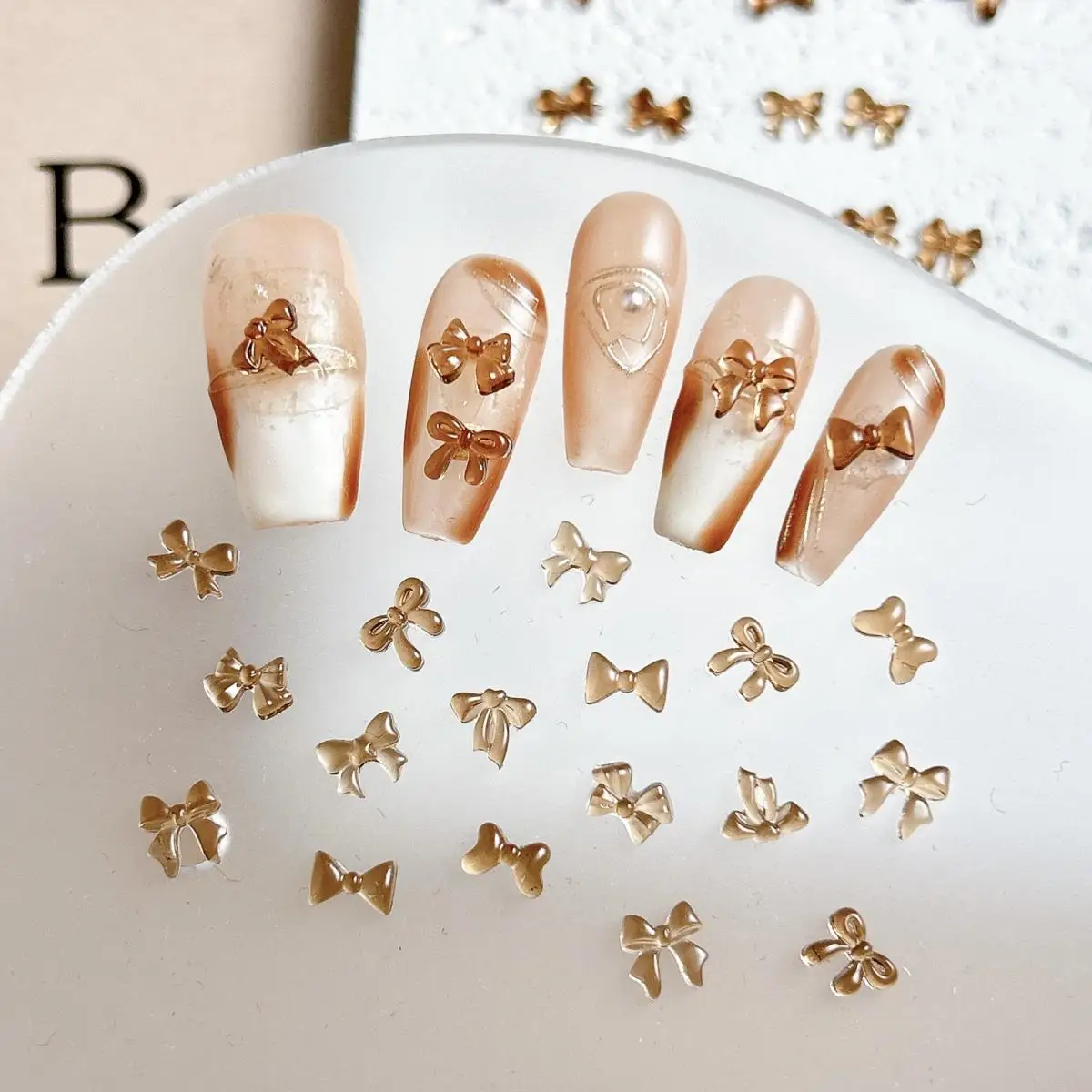 50PCS Maillard Style Atmosphere Resin Bow Nail Charms 3D Transparent Coffee Mini Bow Nail Art Decorations Accessories Supplies - Image 2