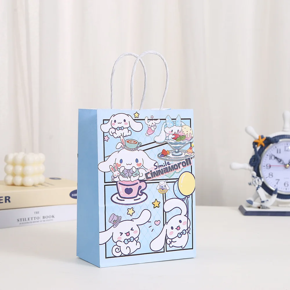 Sanrio Kawaii Hello Kitty Kuromi Cinnamoroll Kraft Paper Gift Bags Candy Cookie Box Package Handbag Birthday Party Supplies