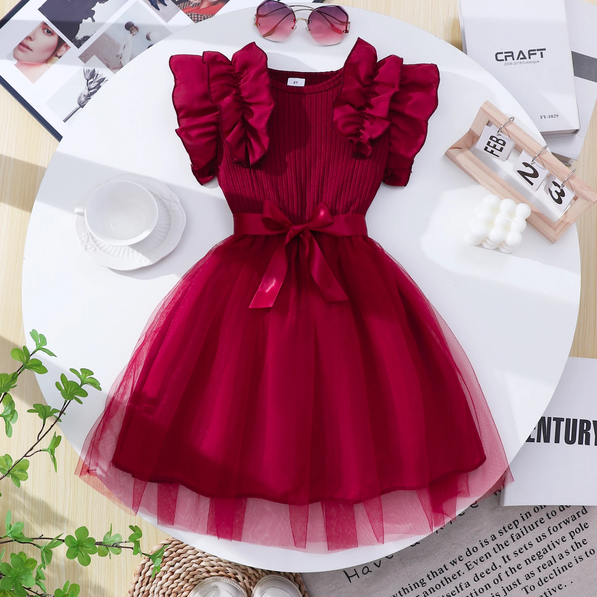 Toddler Girls' Summer Burgundy Formal Dress - Sweet & Stylish, Ideal for Banquets & Parties
