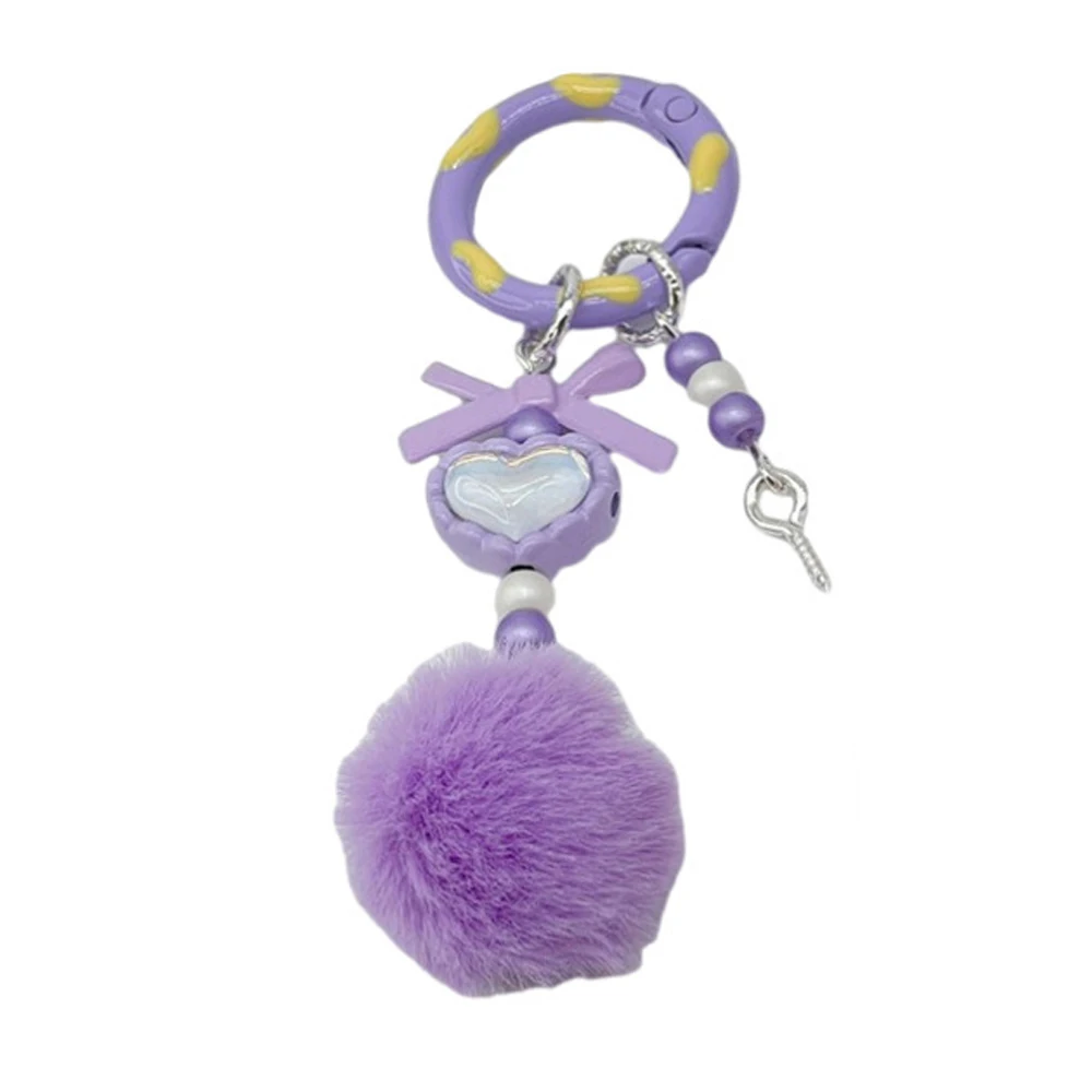 DIY Faux Fur-like Ball Pendant Bow Beaded Keychain Kawaii Doll Granule Blind Bag Pendant Backpack Pendant Pompom Mobile Keychain