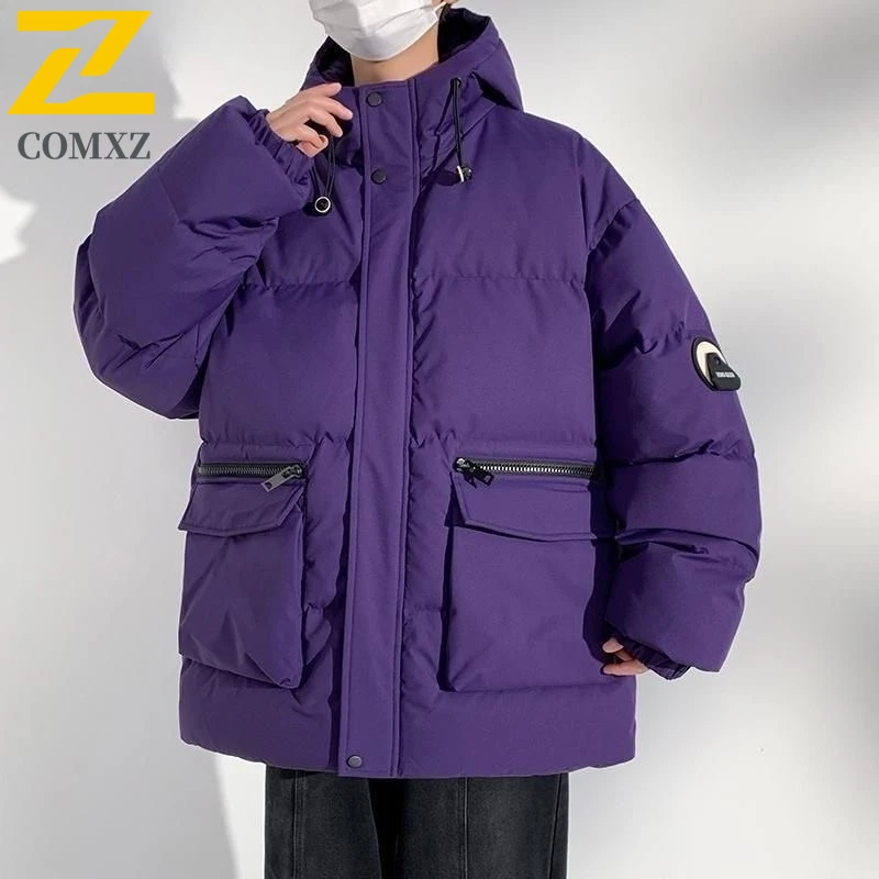 COMXZ Men Bread Jacket Plush Lined Heavy-Duty Travel Street Warm Comfortable Outdoor Puffer Jacket Windproof Ski Winter Padding