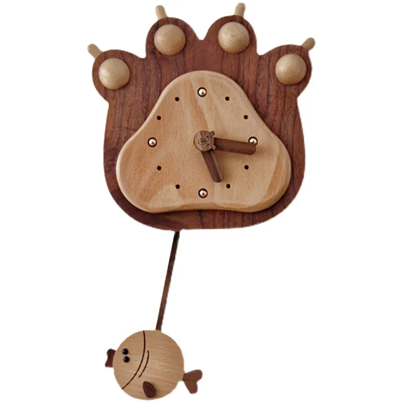 

Creative Pendulum Clock Hand-Shaped Brush Wall Clock Wood Cartoon Children's Silent Watches Bedroom Clocks Wall Home Decor Gift