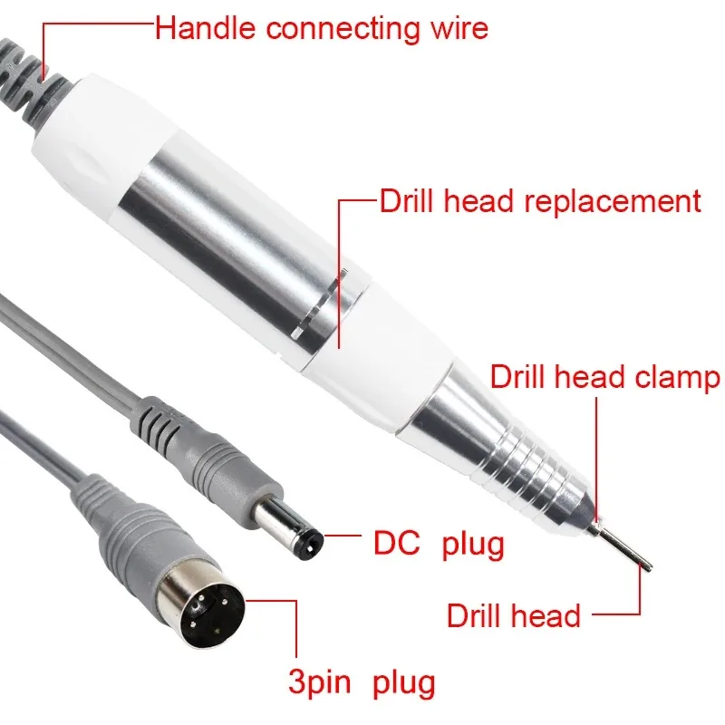 Electric Nail Drill Pen Handle File Polish Grind Machine Handpiece Manicure Pedicure Tool DC & 3 PIN PLUG Nail Drill Accessories image 2
