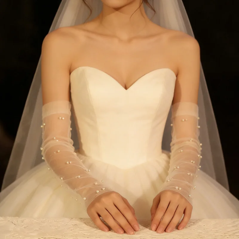 

Elegant Bridal Replicated Pearl Gloves 1 Pair Removable Elbow Length Wedding Accessories Women Bridal Party DIY Gloves