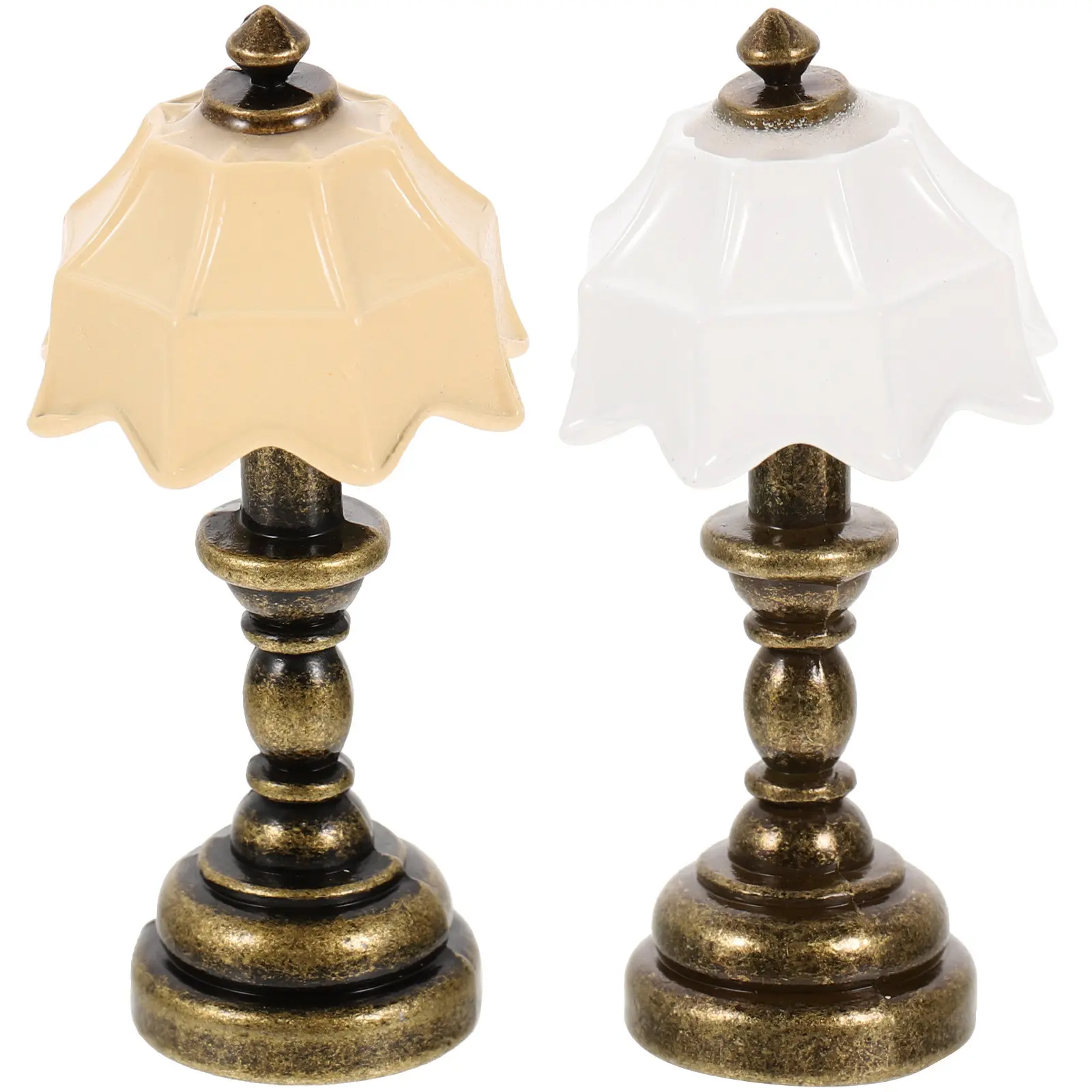 

2Pcs Miniature Lamp Iron Durable Vintage Tiny House Bedside Table Lamp Miniature Living Room Accessories Bedroom Decorations