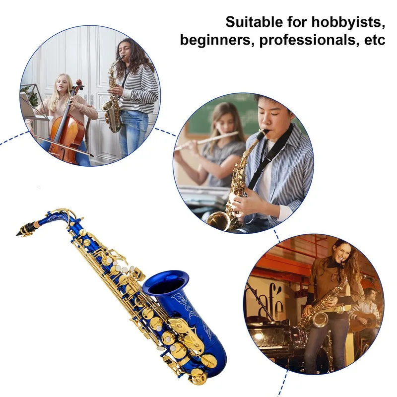 Eb Alto Saxophone Brass E Flat Sax 802 Key Type Woodwind Instrument with Cleaning Rod Cloth Gloves Strap Padded Case