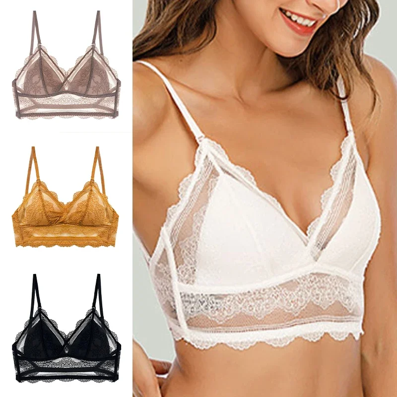 Sexy Lace Bra Ladies Low Back Transparent Bras Deep U Backless Bralette Triangular Soft Seamless Underwear for Women Tank Tops