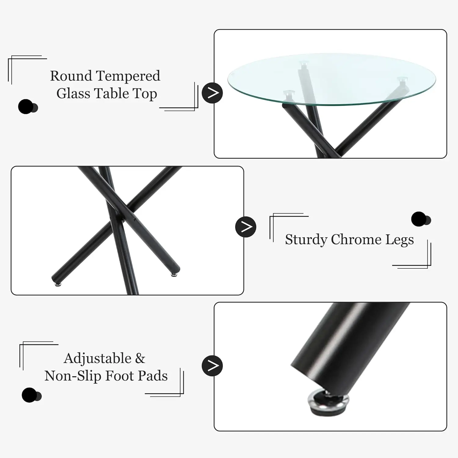Tempered Glass Dining Table Chrome Legs Adjustable Pads Kitchen Living Room 35.5 Inch, Customized