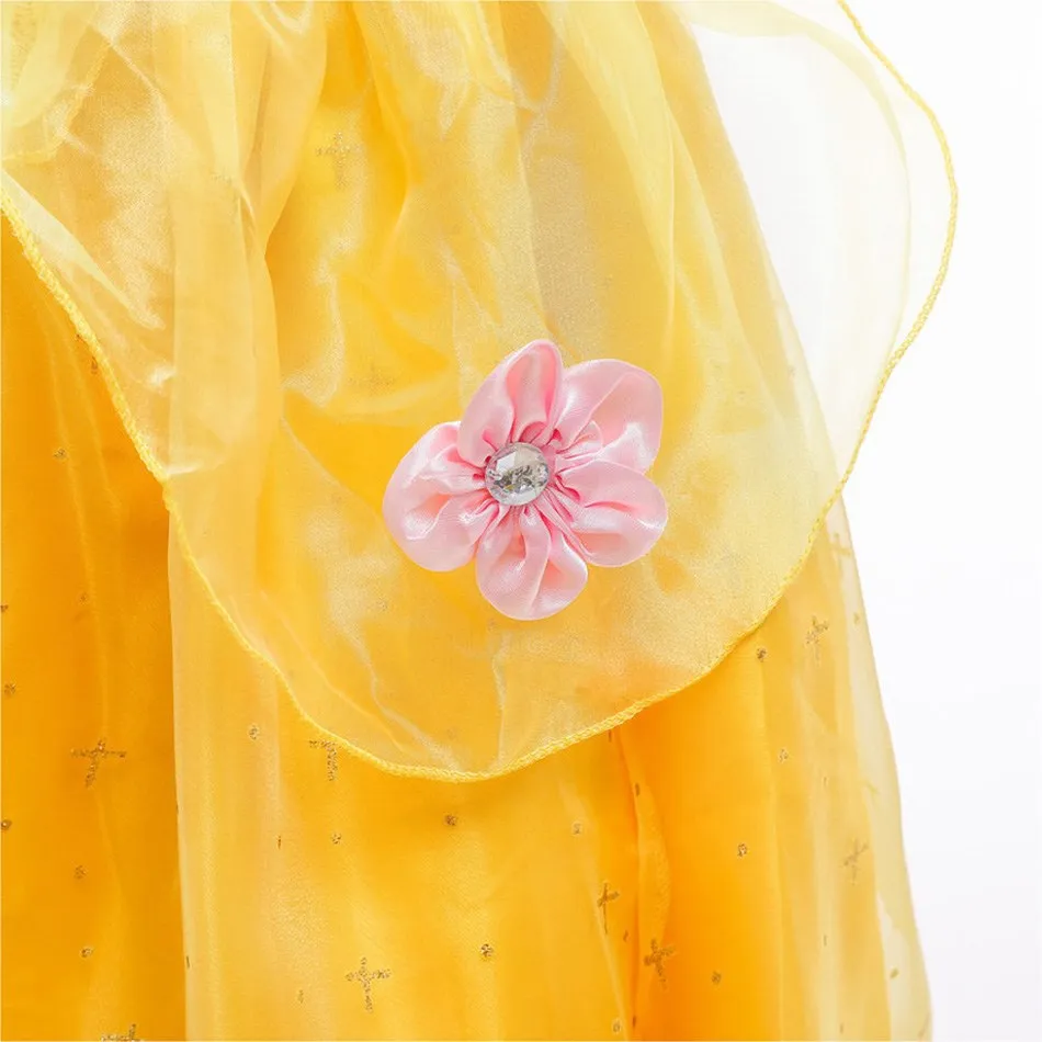 Robe Belle pour filles, Costume d'halloween pour enfants de 3 à 10 ans, vêtements fantaisie fantaisie Cosplay Belle pour fête de mariage, robe imprimée de fleurs