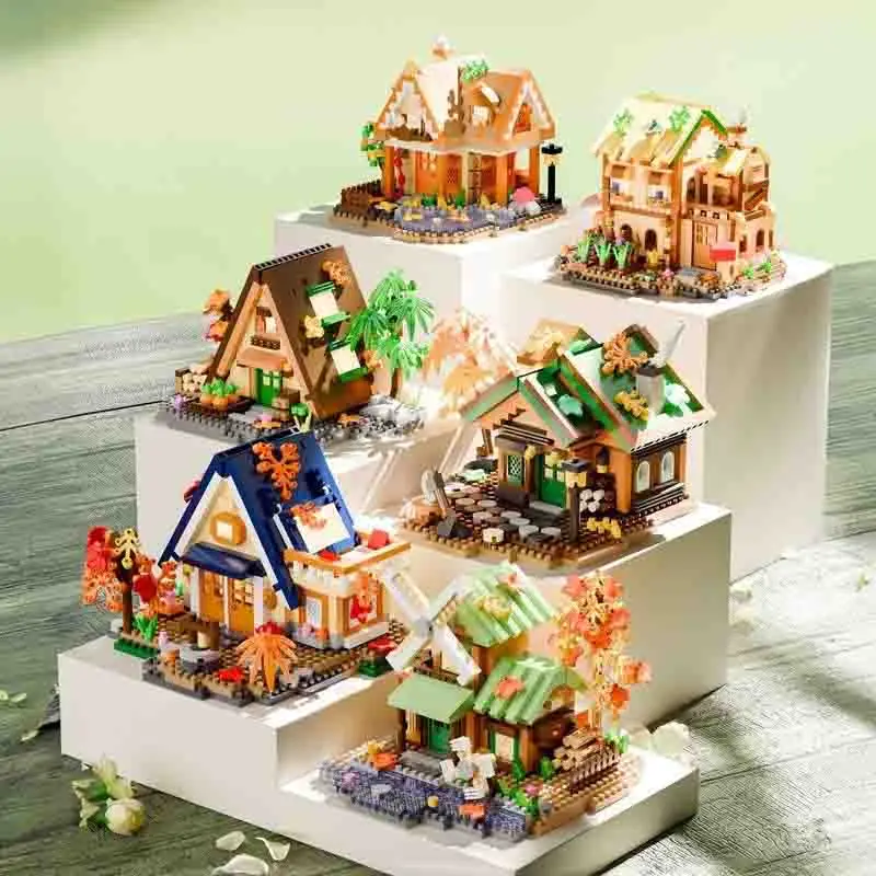 Kreative Street View Gebäude Modell Bausteine Wald Baum Haus Puzzle Windmühle Baum Haus Dekoration Spielzeug