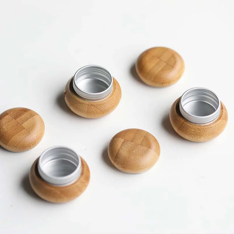 1Pc Mini bambusowy pojemnik na kosmetyki butelka z kremem balsam do ust makijaż do pielęgnacji skóry pojemnik wielokrotnego napełniania balsam Jar puste pudełko na kosmetyki