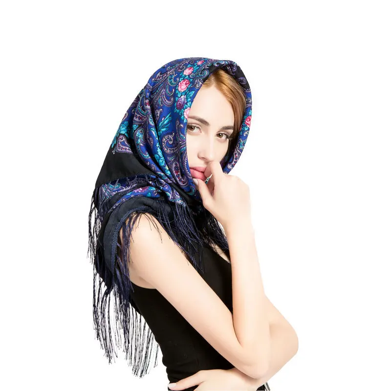 

10pcs/lot Russian Style Square Scarf for women Ethnic Fringed Headband Bandana Babushka Headwrap Retro Floral Printed Shawls