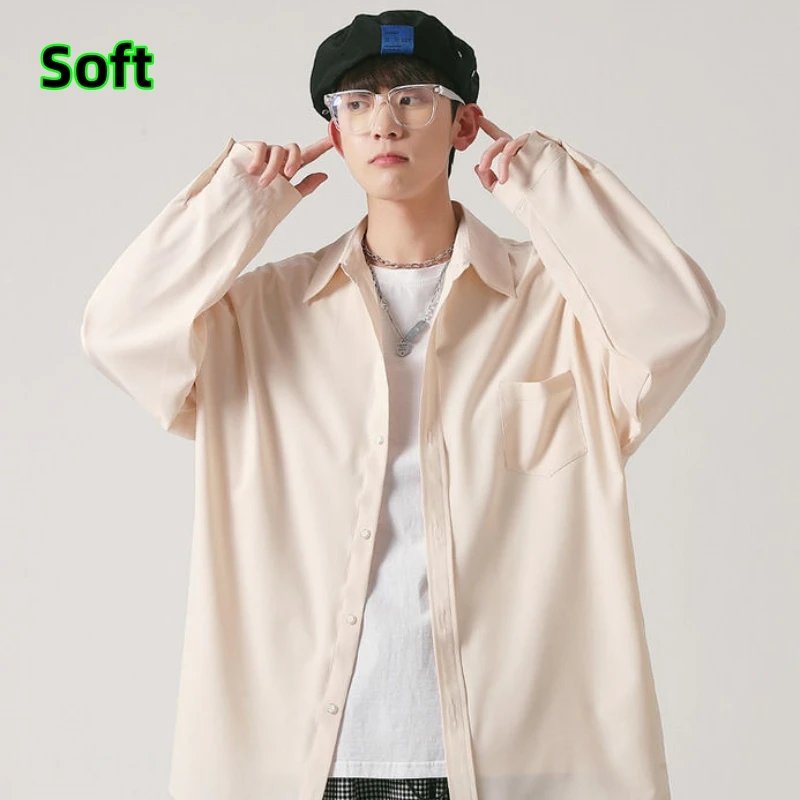 

Spring Autumn Long Sleeve Shirt Jacket Men Korean Version New Loose Ice Thin Section Draped Shirt Trendy Students