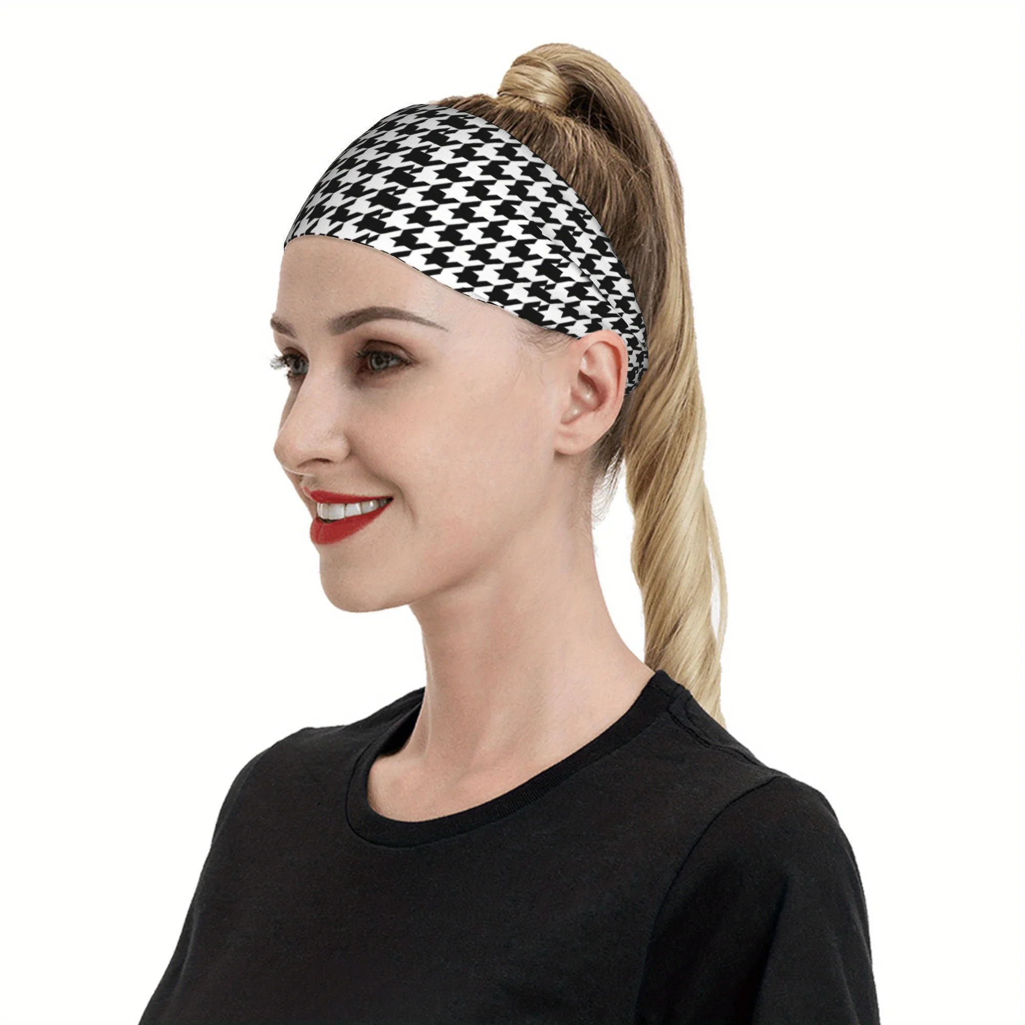 

Houndstooth Pattern Unisex Sports Headband Sweat Wicking Stretchy Breathable Polyester Perfect for Yoga Gym Running Outdoor