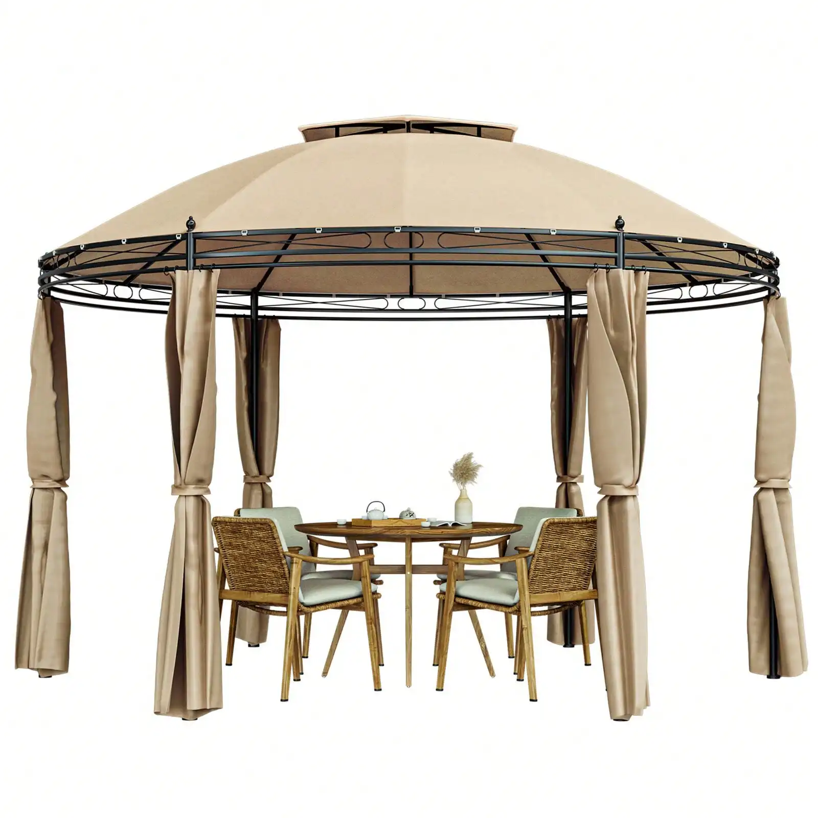 

11.5' Outdoor Patio Round Dome Gazebo Canopy Shelter Double Roof Steel Brown