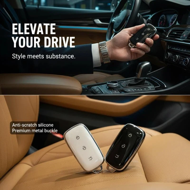 Geely-exclusive car key cover Electroplated TPU Car Key Fob Cover Soft Shockproof Remote Key Protector Shell With Metal Keychain
