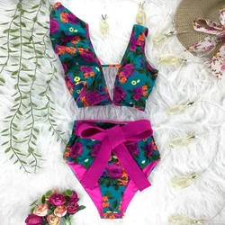 Two-Pieces Women Floral 2025 Push-Up Padded Bra Ruffles Bandage Bikini Set Swimsuit Swimwear Bathing Suit Beachwear Biquini