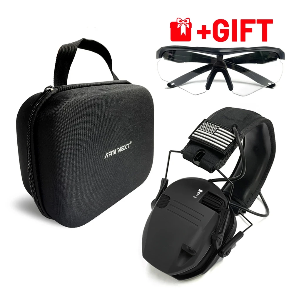 Electronic Shooting Earmuff Active Hearing Protection Headset with Storage Travel Case & Shooter Safety Eyewear Glasses for Gift