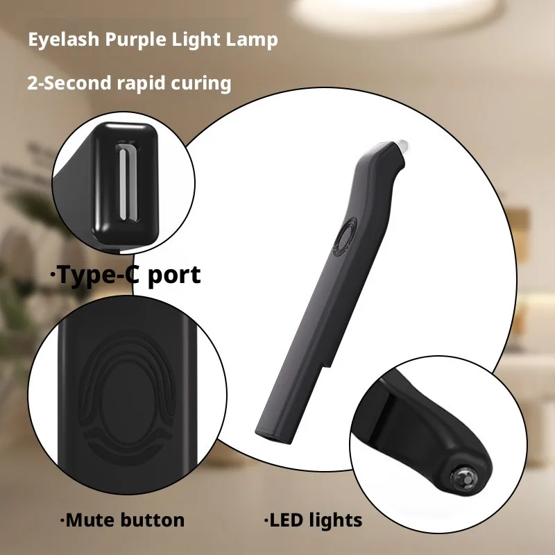 Eyelash Grafting Lamp USB Charging Convenient Handheld Mini Quick Curing Glue Tweezer Type LED Eyelash Curler Special Uv Lamp