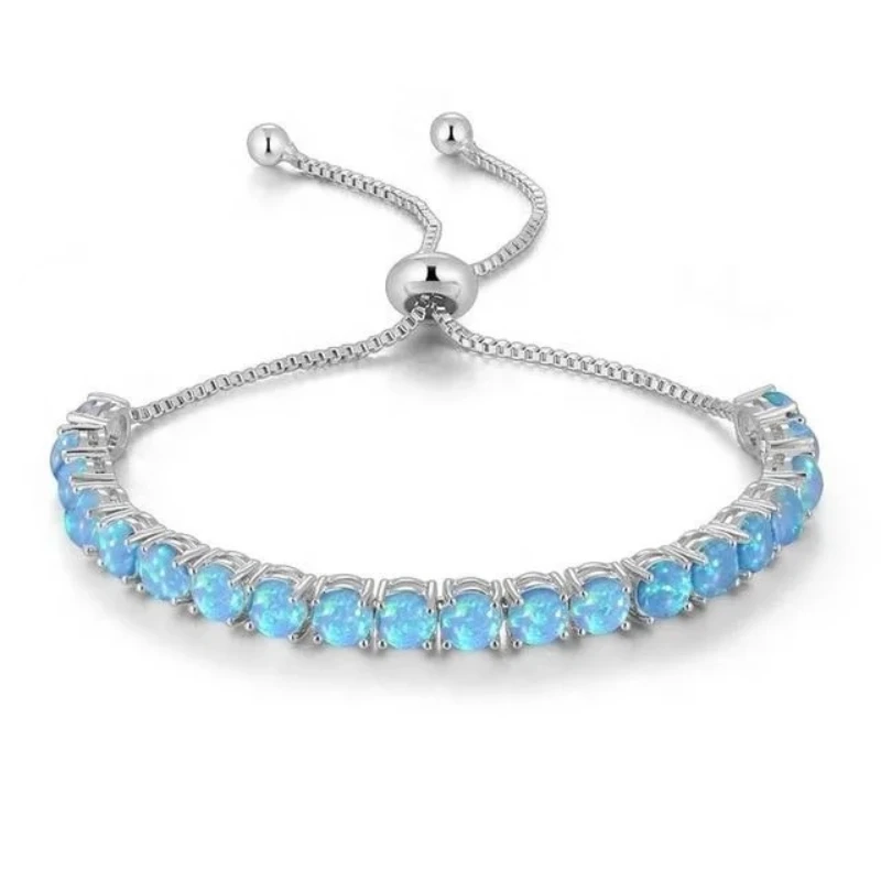 JLB-049  925 fashion Jewelry tennis Bracelet with blue and white opal Plated rose gold 5mm gemstone bracelet for girls gift