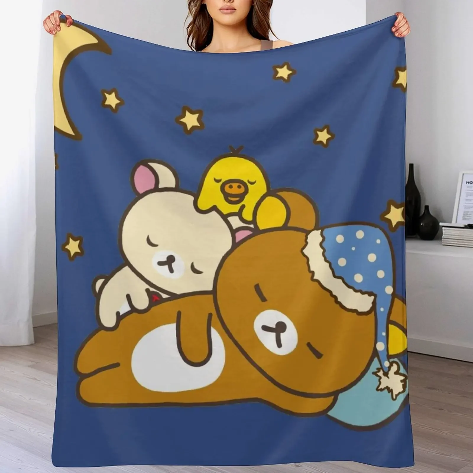 

Sleepy time bears Rilakkuma Throw Blanket Sofas funny gift christmas decoration Cute Blankets