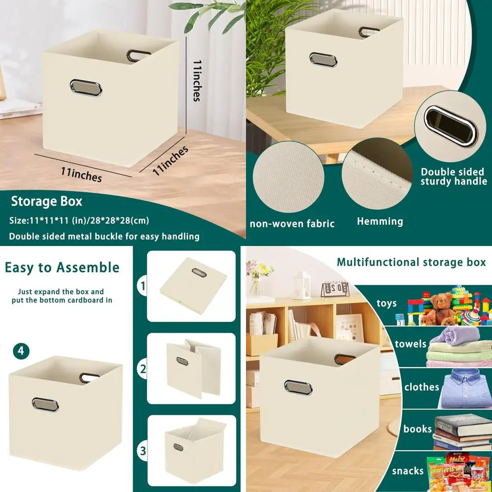 

Набор из 10 складных тканевых кубиков для хранения с двумя ручками для дома, детской комнаты, полки, шкафа - кремово-белый