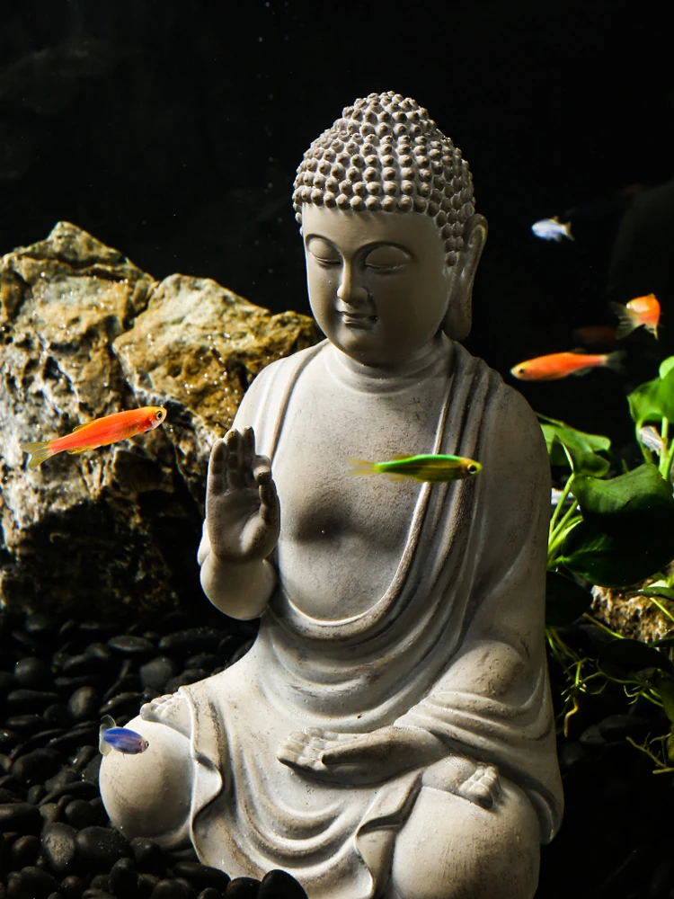 Resin Vintage Buddha Statue Modeling Creative Fish Tank Decoration Desktop Bonsai Micro Landscape Water and Land Small Ornaments