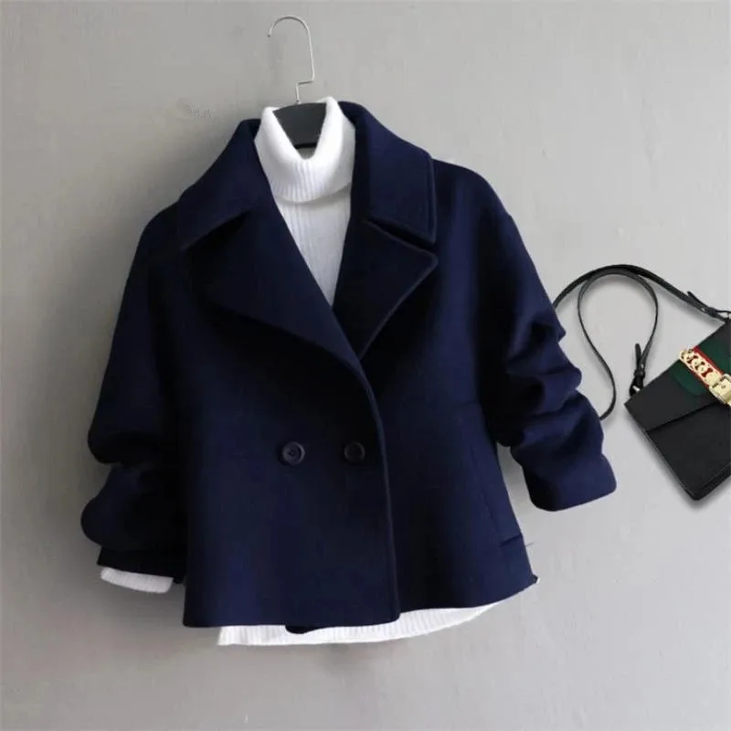 Fashionable Double Breasted Suit Collar Cardigan Wool Jacket for Women's Coat 2023 Autumn and Winter New Wool Coat for Women