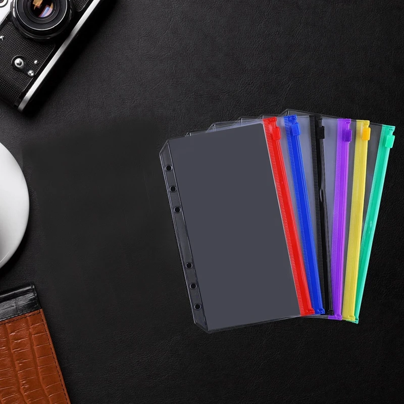 24Pcs Waterproof PVC Binder Pockets A6 Size Multicolor Zipper Cash Envelopes For 6-Ring Notebook Binder Planner