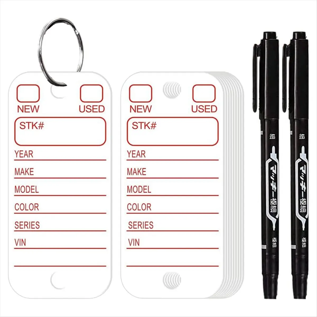 A24I PVC Tags with Labels and Rings, Car Key Tags for Organization, Identifiers, and Luggage Tags with Markers 200PCS White