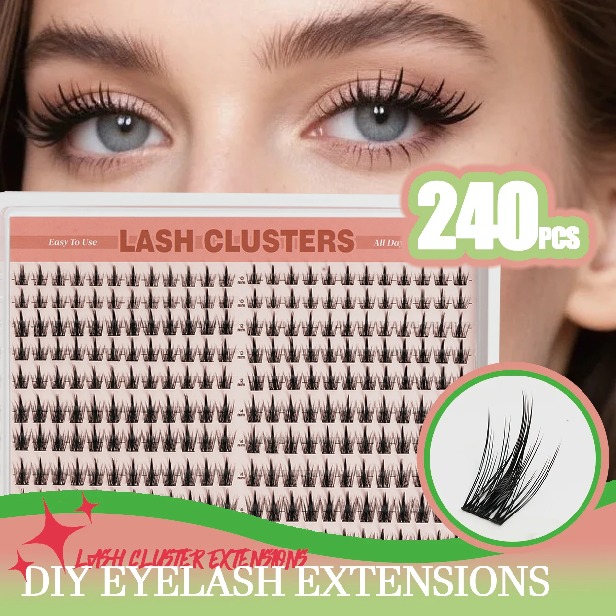 

Самоклеящиеся накладные ресницы 240 шт., пучки натуральных пушистых ресниц, для самостоятельного наращивания, 10-16 мм, супертонкая основа