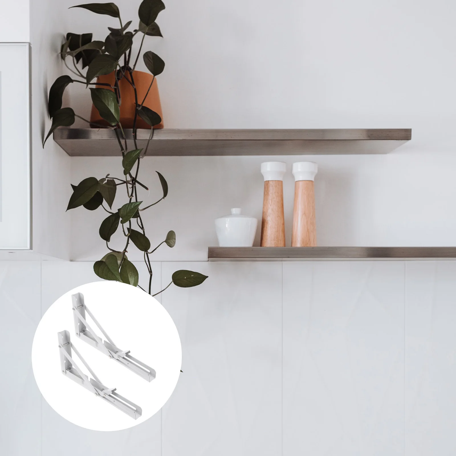 

2Pcs Stainless Steel Folding Triangle Shelf Brackets Wall Mounted Heavy Duty L Shaped Foldable Supports Space Saving Design