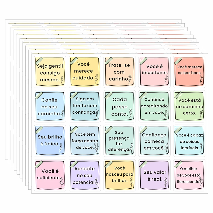 

200 шт. португальских стикеров с аффирмациями, вдохновляющие цитаты на мягких цветных листах для дневников
