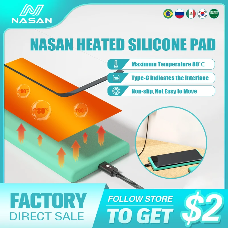 NASAN Heated Silicone Pad Super Soft Wear-Resistant Mats Magic Laminating Pad for Mobile Phone Curved LCD Screen Slicone Mat