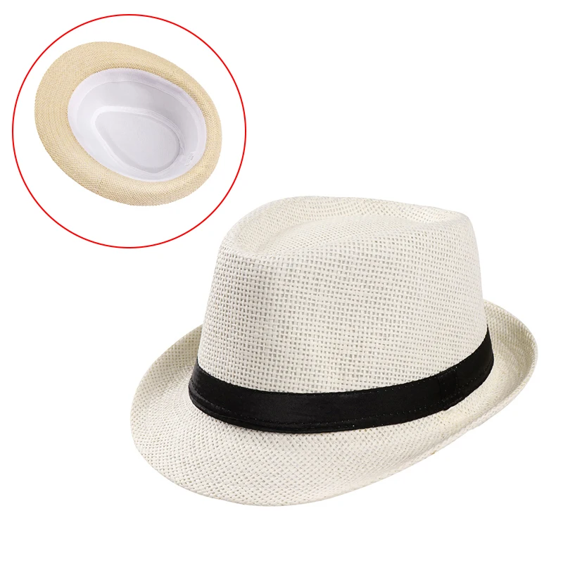 Unisex Hat Men Women Fedora Trilby Wide Brim Straw Cap Beach Sun Gentleman Adlut